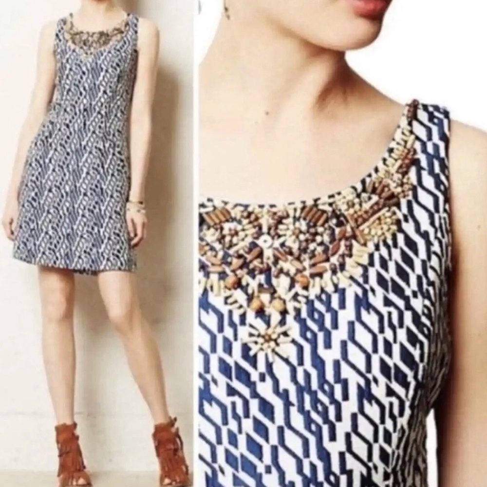 Moulinette Soeurs Mulberry Road Dress Anthropologie Wooden Bead Dress size 14